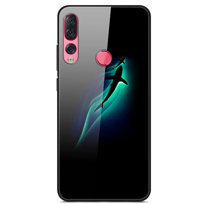 

For Lenovo Z5S Phone Case Tempered Glass Case Back Cover With Black Silicone Bumper Series 1