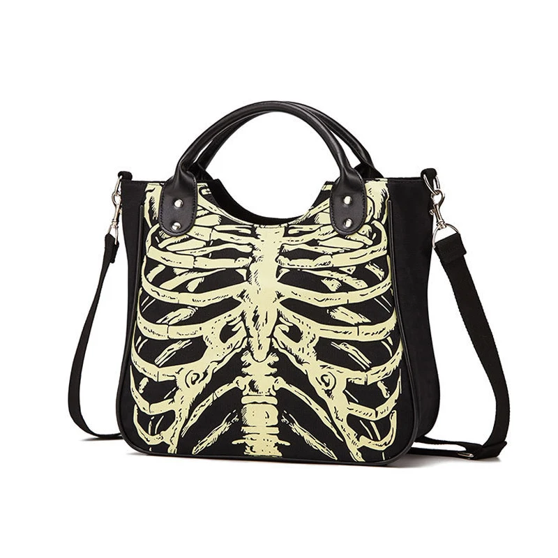 

Vintage Trend Gothic Skeleton Luminous Designer Handbags For Women Canvas Casual Shoulder Large Top Handle Bucket Tote Bags Hit