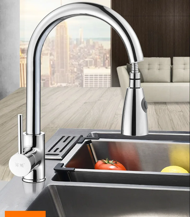 

Kitchen Pull-type Faucet Hot and Cold Household Stainless Steel Sink Sink Universal Retractable Splash Faucet Dragon Faucet