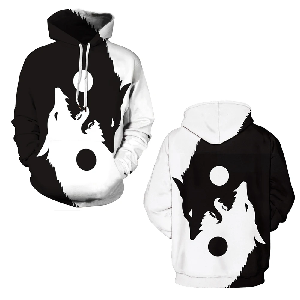 Модная блузка унисекс с длинными рукавами и надписью Yin Yang Wolf Толстовка