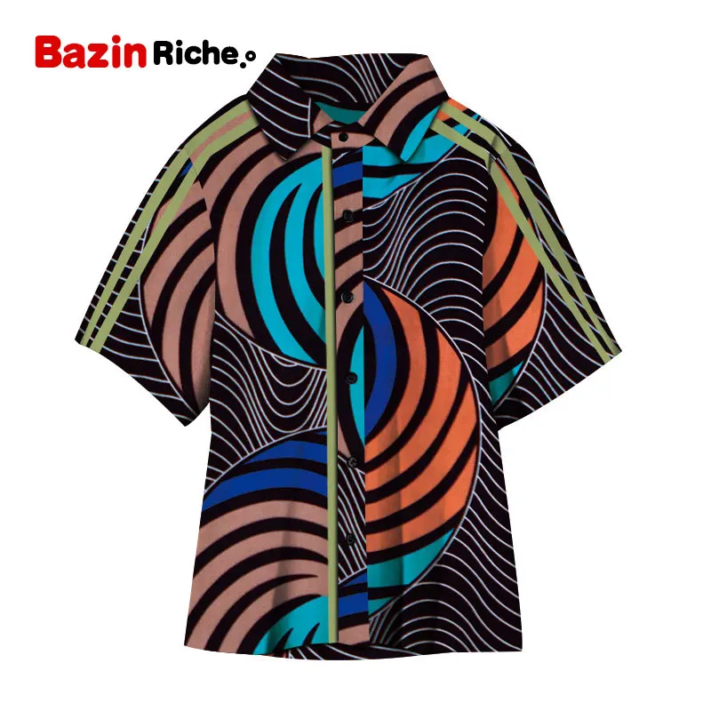 

New Boy's Shirts Tops Bazin Riche African Wax Print Ankara Shirt 100% Cotton Shirt for Boys Children Kids African Clothes WYT380