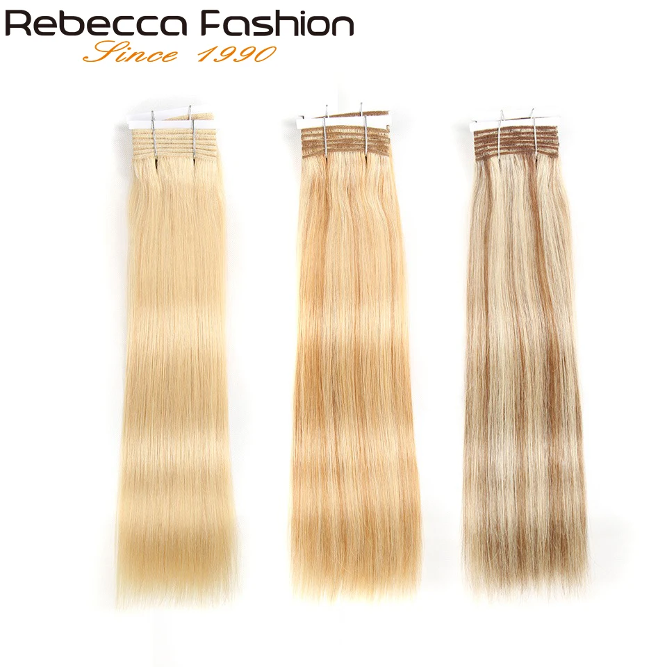 Rebecca-extensiones de cabello humano brasileño, mechones de pelo liso de doble estiramiento, P6/613 Rubio, P27/613, 1 unidad