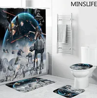 Star Alien Wars Printed Pattern 180x180cm Shower Curtain Pedestal Rug Lid Toilet Cover Mat Non-slip Bath Mat Set Bathroom Decor