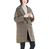 coat female new winter women korean style woolen coat loose thicken cardigan tops long sleeve plaid woolen coats youth clothing