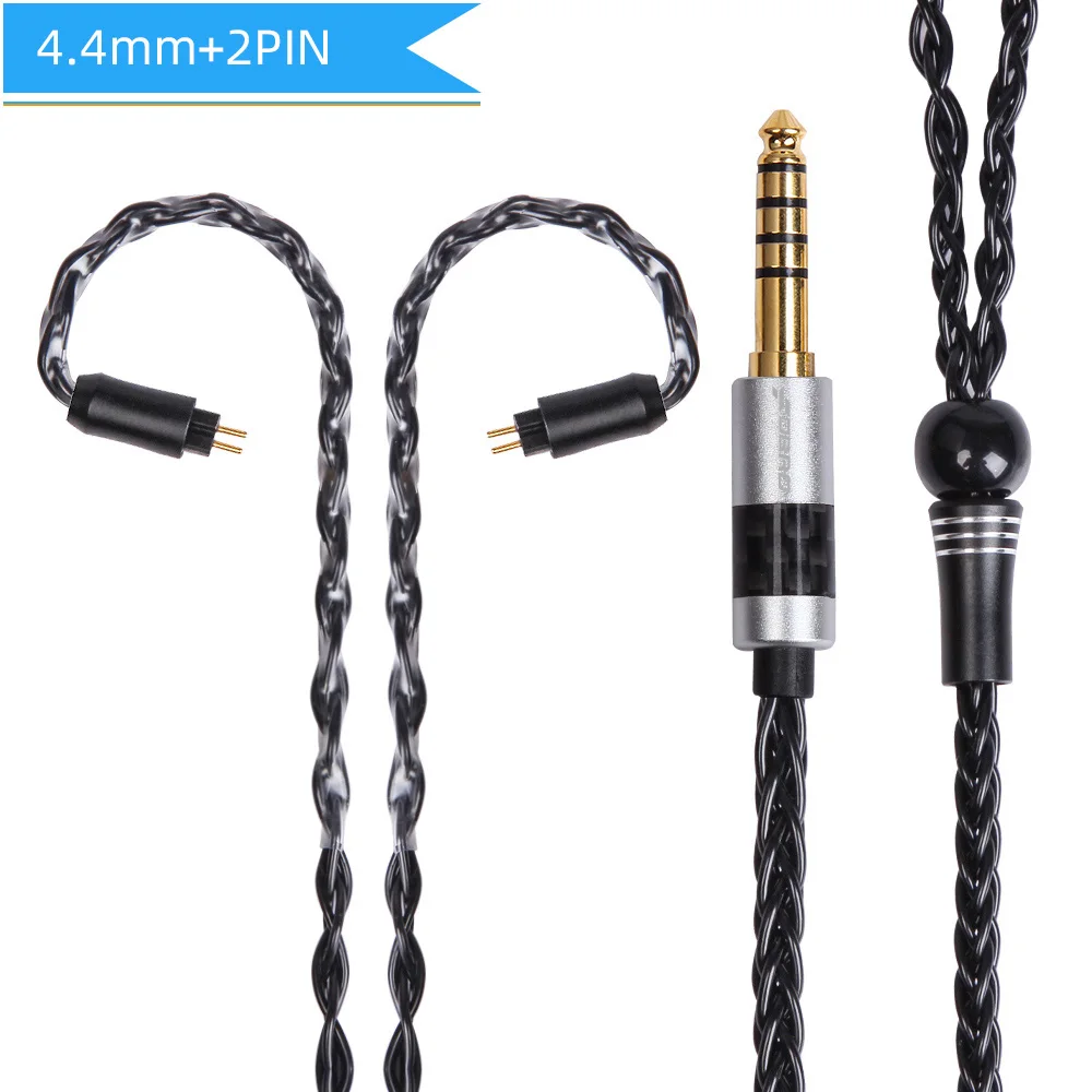 2PIN 4.4 Black FDBRO MMCX Серебристые наушники кабель 8 Core с серебряным покрытием обновления кабель углеродного волокна 2Pin 2,5/3,5/4,4 сбалансированный кабель для SE846 SE535 - Цвет: 2PIN 4.4 Black