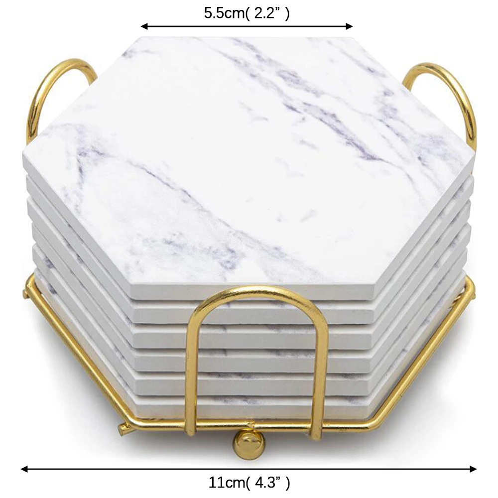 

Coasters with Gold Holder Set Absorbent Ceramic Coasters with Marble Design for Glasses Cups Mugs Bowls Home Decor