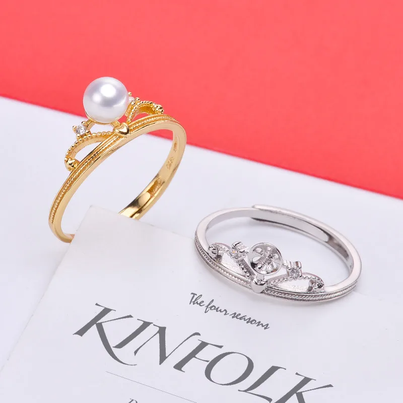 

S925 Sterling Silver Adjustable Ring Settings Base Blank Jewelry Findings Fit Half Hole Pearl DIY Women Ring Making Accessories