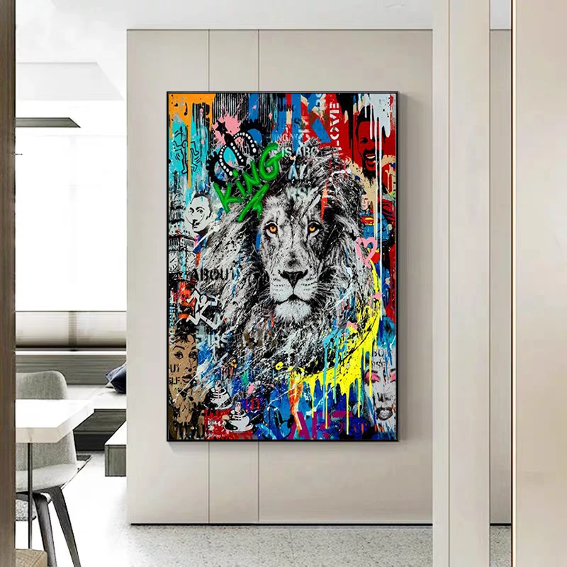 Граффити Животные лев Король постеры и фотообои искусство картины для гостиной