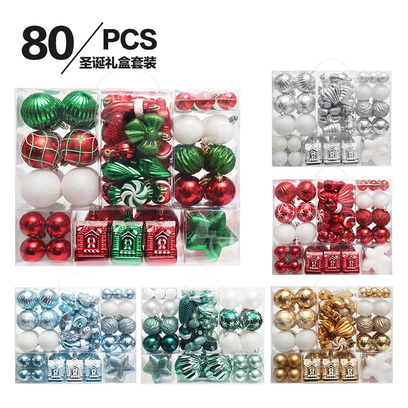 

80pcs Christmas Ball Ornaments Snowflake Snowman Xmas Tree Ball Bauble Hanging Home Party Ornament Decor Gadget