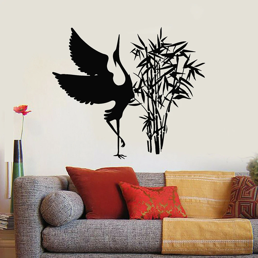 

Bamboo Natural Vinyl Wall Decal Beautiful Stork Oriental Japanese Bird Nursery Stickers Bedroom Living Room Decoration P642