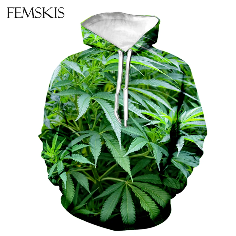 

FEMSKIS Autumn 3D Print Green Leafs Sweatshirt Men Women Hooded Hoodies Leisure Jogging Big Size Pullovers Casual Hoody Top