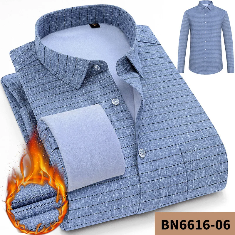

Fashion Thick Striped/Plaid With Velvet Social Regular Smart Casual Thermal Shirt Winter Men's Long Sleeve Warm Dress Shirt