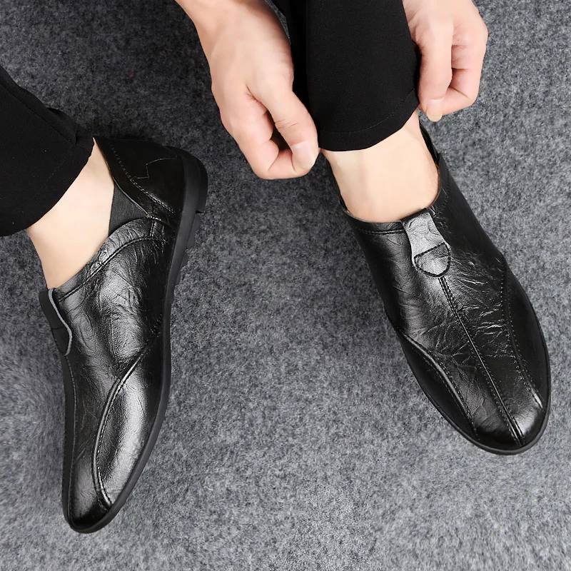 Лоферы мужские из натуральной кожи дышащие без застежки Повседневная Уличная