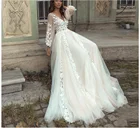 Платье принцессы в стиле Бохо Свадебные платья с кружевной аппликацией, с бисером, открытая спина, без бретелек; Обувь под свадебное платье для невесты с длинными рукавами размера плюс свадебное платье Vestido De Noiva