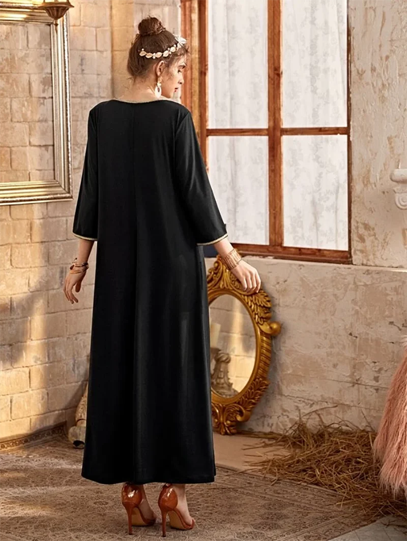 Мусульманское модное платье для женщин чёрные Длинные платья Рамадана женское с