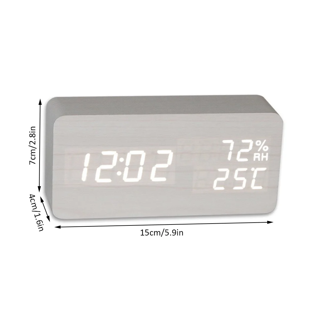 

Multicolor Sound Control Wooden Wood Square LED Alarm Clock Desktop Table Digital Thermometer Wood USB/AAA Date Display