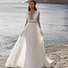 Богемное свадебное платье 2022 с длинным рукавом v-образным вырезом длиной до пола шифоновое ТРАПЕЦИЕВИДНОЕ кружевное свадебное платье с поясом очаровательное для женщин