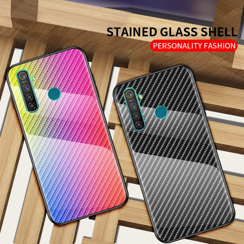 Красочное углеродное волокно с узором из закаленного стекла чехол для OPPO Realme 5 Pro