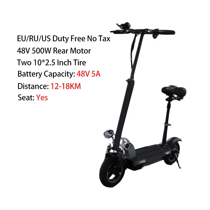 Powerful Electric Scooter with Seat 48V 500W Motor 10 Inch Tire Electric Scooter for Adult Folding Patinete Electrico Adulto Men - Цвет: Black 48V5A Seat