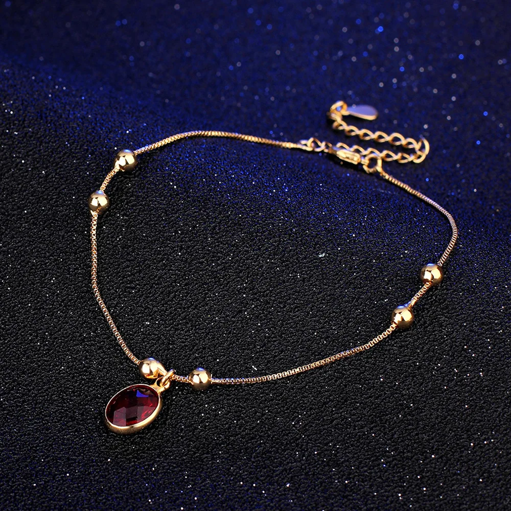

Hot Sale Fashion Adjustable Ruby Lady Personality Anklet Simple Golden Birthday Party Light Luxury Jewelry