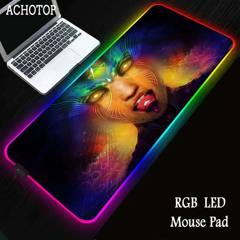 

Psychedelic Art Gaming RGB Large Mouse Pad Gamer Computer Mousepad Led Backlight Surface Mause Pad XXL Keyboard Desk Mat