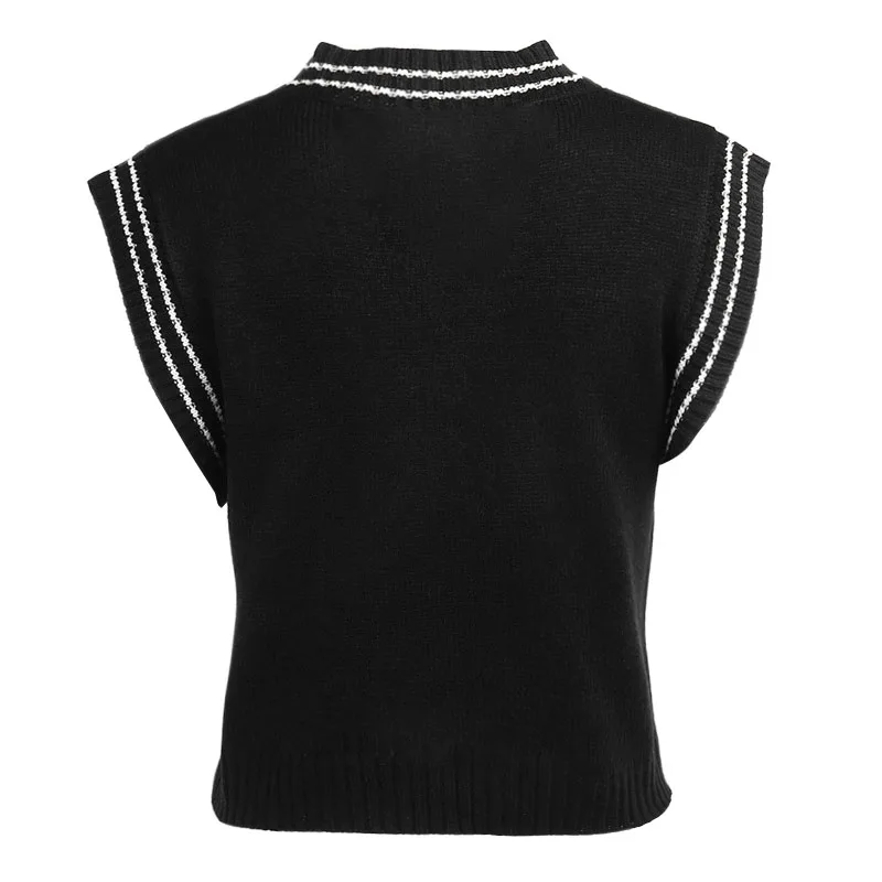 

Women'S Vest Basic Contrast Color Line Vest V-Neck Everyday Knitted Fashion Sleeveless Jacket Women