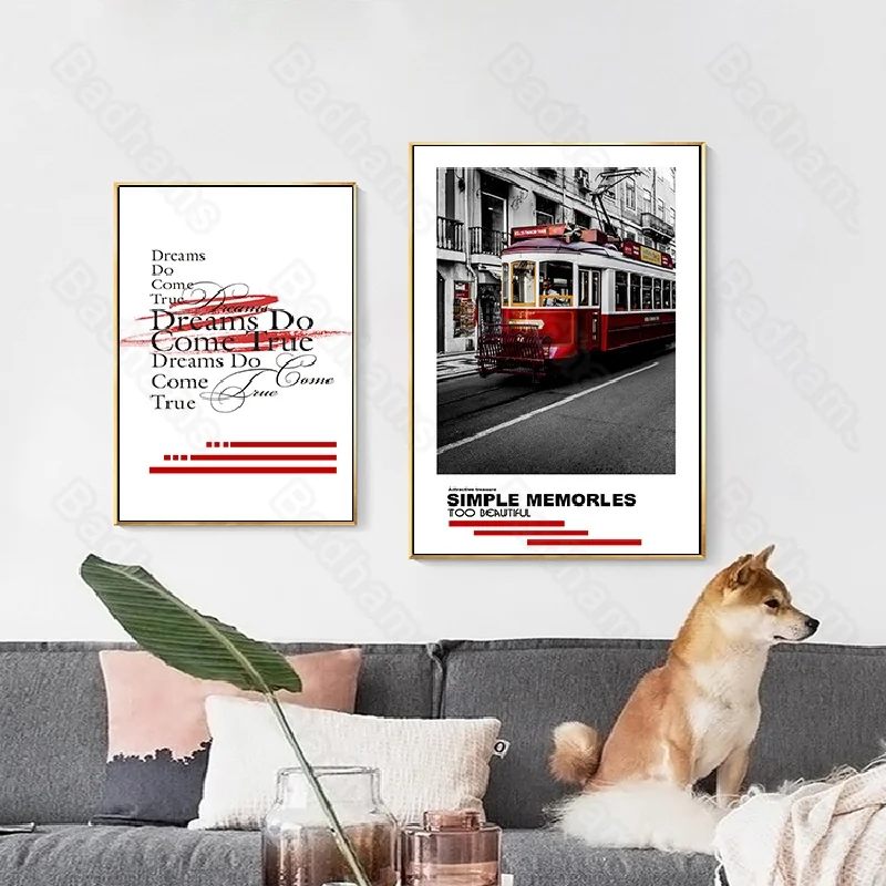 

Modern Decoration Home Architecture Landscape Painting Nordic Red Car Living Room Entrance Bathroom Waterproof Ink Painting