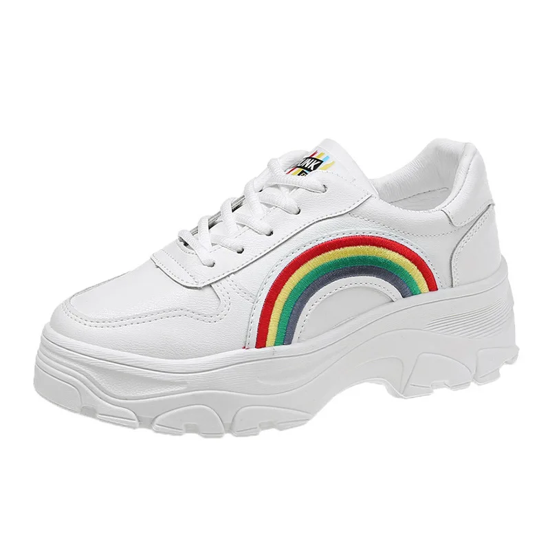 

Autumn New Platform Shoes Women Casual Sneakers Rainbow All-match Woman Sports Shoes Mixed Colors Lace-up Trendy Vulcanize Shoes