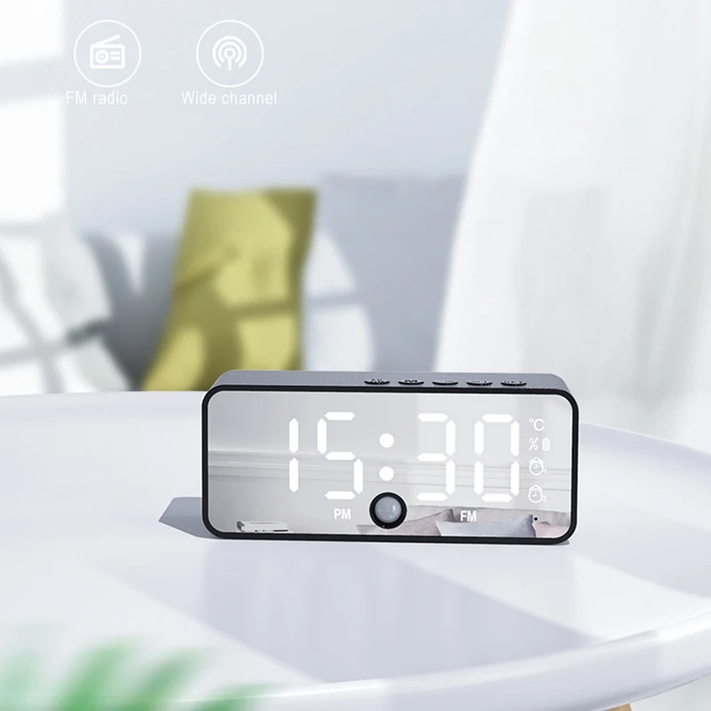 

Multifunction Mirror LED Digital Alarm Clock Wireless Bluetooth-compatible Speaker Music Stereo Sound FM Radio