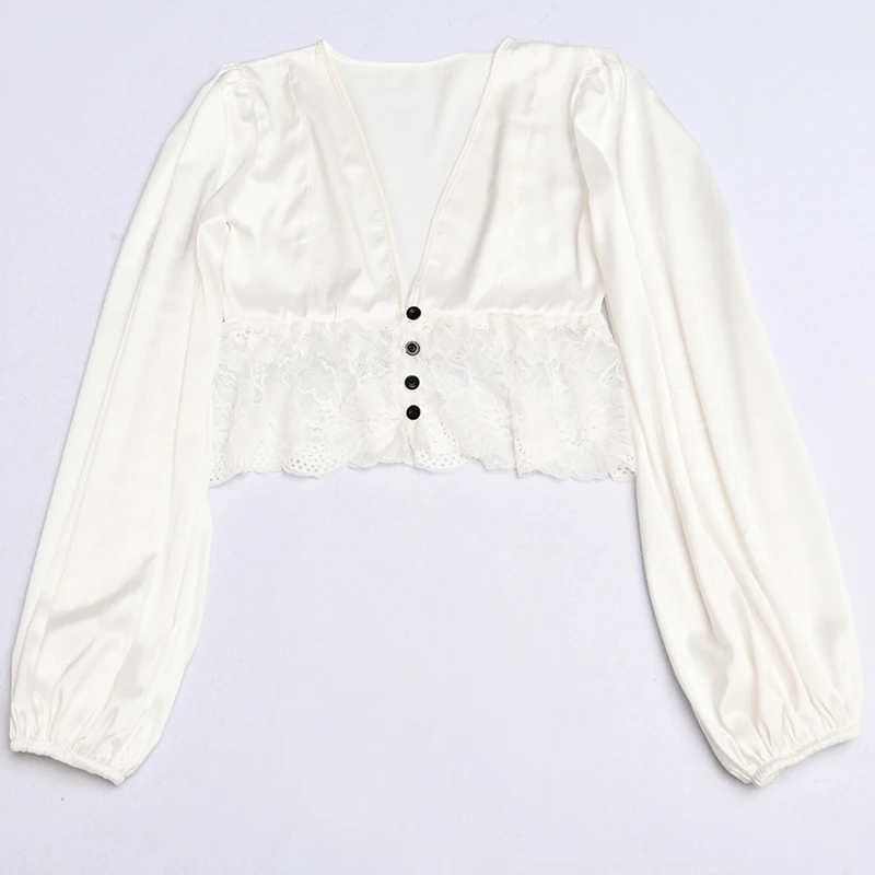 Lossky укороченные топы элегантные женские белые кружевные блузы повседневные