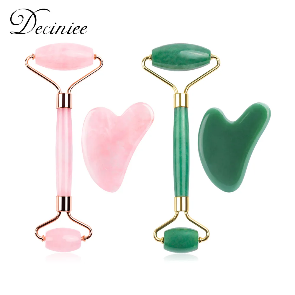 Розовый кварц нефритовый ролик массаж скребком гуаша доска подтяжка лица для
