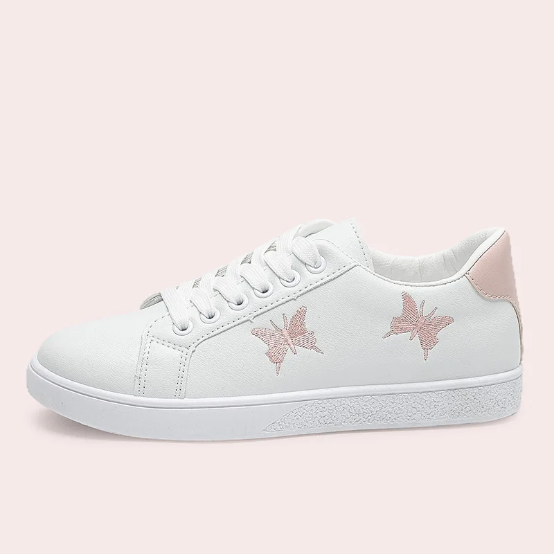 

Women's Shoes 2021 New Butterfly Embroidery Ladies Sneakers White Round Toe Slip On Loafers Female Casual Sport Shoes