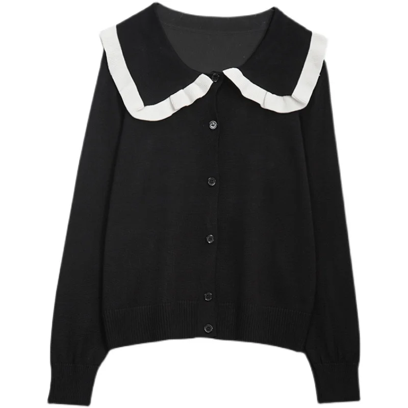 Женский вязаный кардиган с V-образным вырезом длинный черный свитер большого