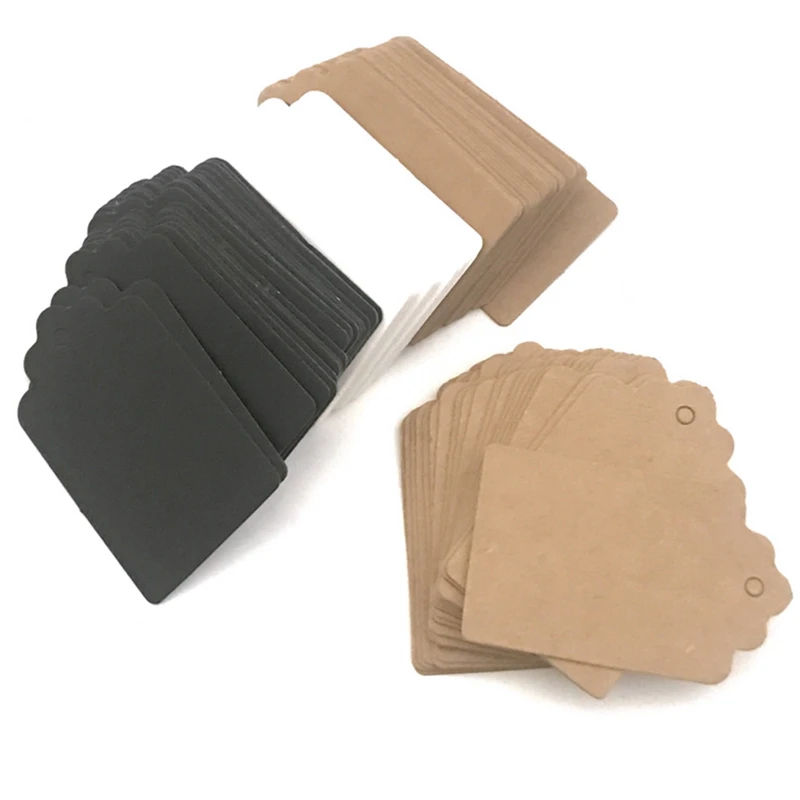 Упаковочная этикетка 100 шт коричневый крафт/черный/белые бумажные бирки DIY