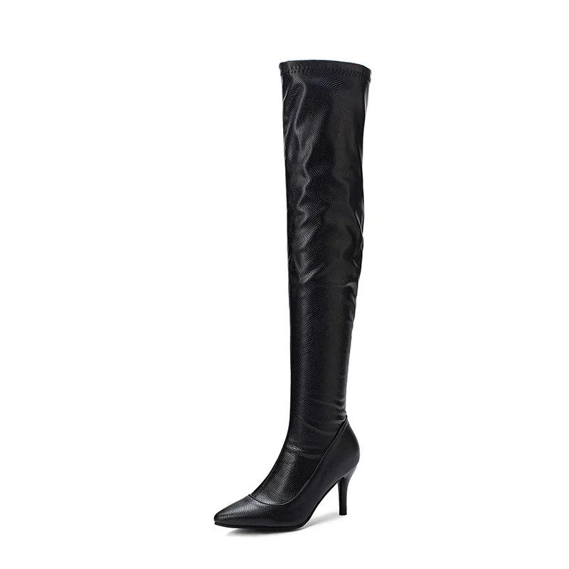 

2019 Autumn Winter Women Boots High Heels Sexy Stiletto Ladies Shoes Red Black Apricot Overknee Long Boots Bota Big Size