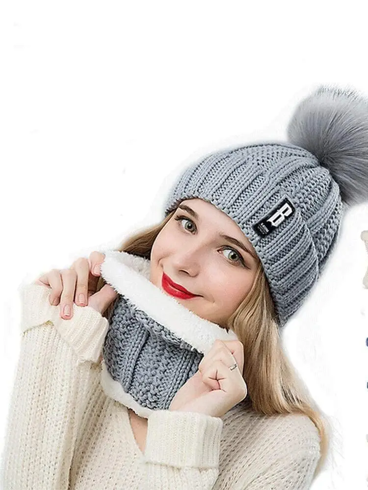 

Женские Pom Шапочка-шарф в комплекте; Очаровательный Комплект детской одежды, зимний лыжный мешковатая шапка вязаная череп Кепки с флисовой ...