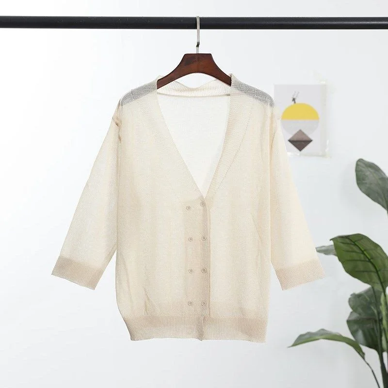 

Spring Autumn Women Long Sleeve Knit Cardigan Korean Single-breasted Solid Jacket Ice Silk Sweater Thin Tops Mujer Femme X263