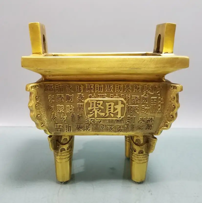 

China brass recruit wealth tripod Incense burner crafts statue