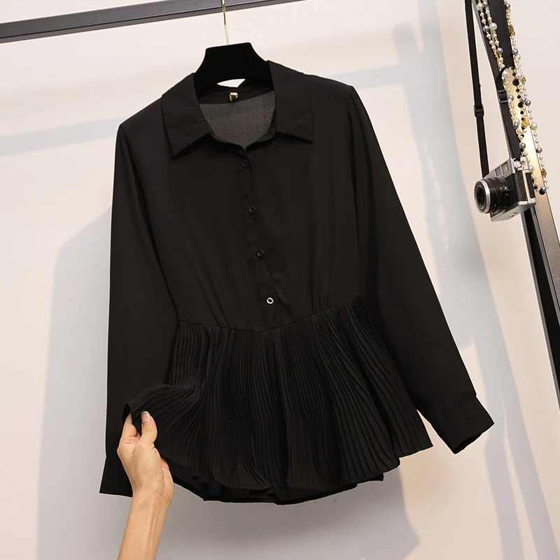 

4XL Plus Size Women Shirt Black Blouse 2021 Spring Autumn Blouses Shirts Women Long Sleeve Casual Tops Solid Pocket Blusas