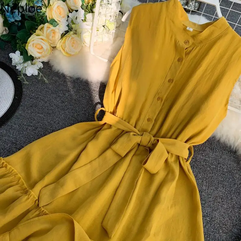 Женское платье с оборками Neploe корейское свободное летнее до середины икры без