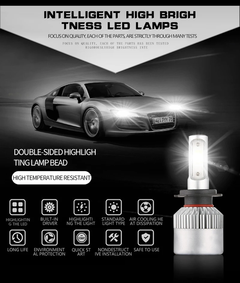 S2 H1 H3 H4 H7 H8 H9 H11 9005 9006 COB Del Faro 72W фары для 8000LM светодиодный Авто ФАРИ Lampadina Della Luce di Nebbia 4300K 6500K 8000K 24 V