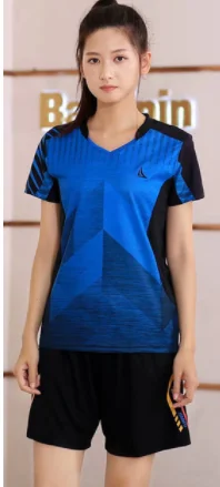 women blue set Новая модная футболка для бадминтона, спортивный костюм, рубашка для мужчин и женщин, футболка для тенниса, быстросохнущая одежда для бега, тренировочная форма для команды - Цвет: women blue set