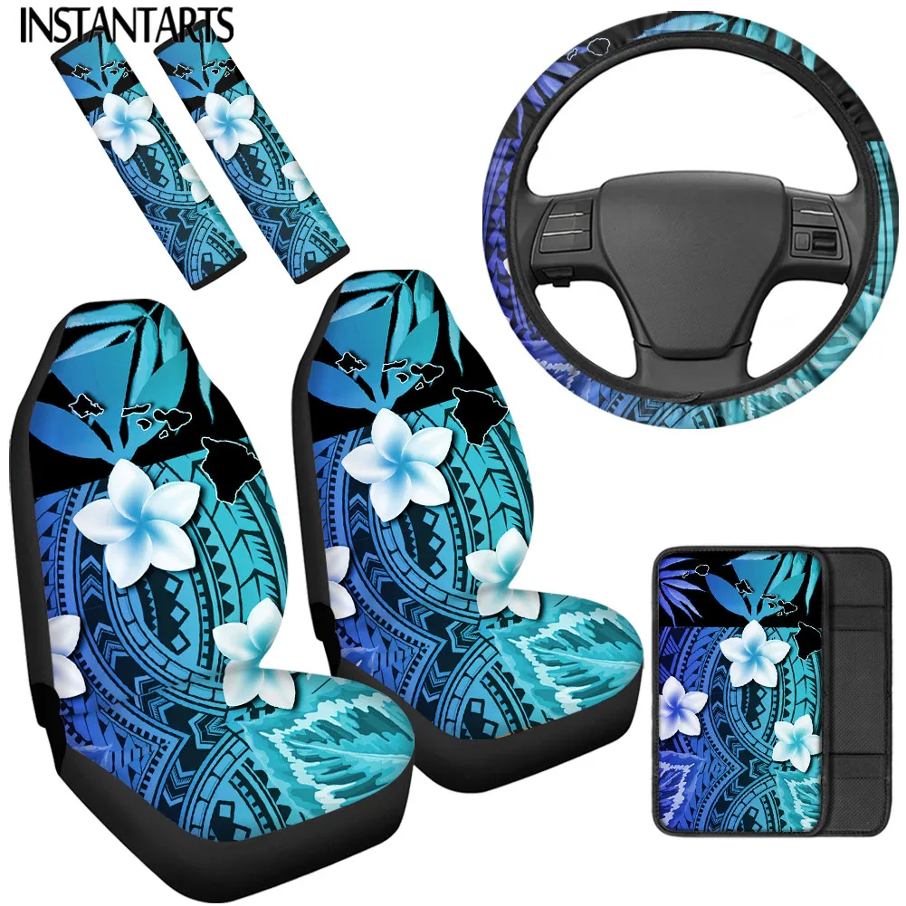 

INSTANTARTS Tribal Polynesian Pattern Fashion Car Seat Cushion Washable Steering Wheel Cover Center Cover Pad Seat Belt Covers