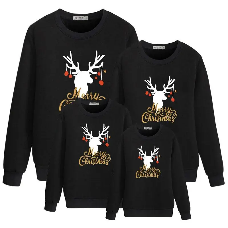 

Mom Dad Daughter Son Tops Matching Family Outfits Parent-child Baby Boys Girls Hoodie Warm Christmas Elk Mommy And Me Clothing