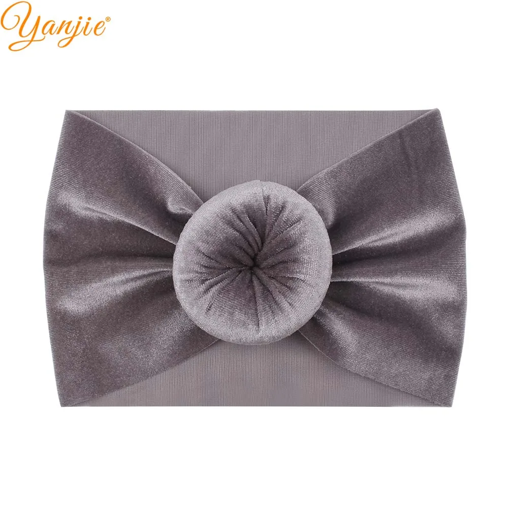 Повязка на голову с круглым помпоном для девочек однотонная эластичная