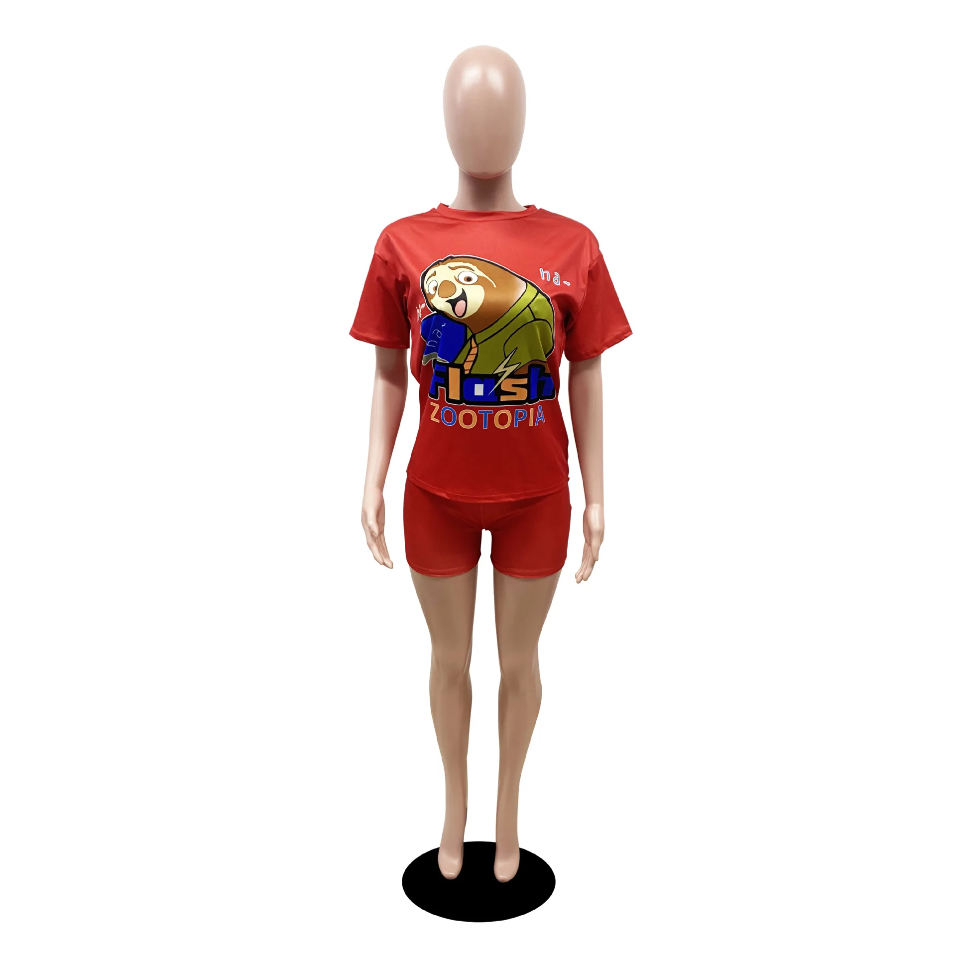 

2020 New Women 's Set Printed Cartoon Short-Sleeved Fashion Round Neckline T- Shirt Shorts Two - Piece Set