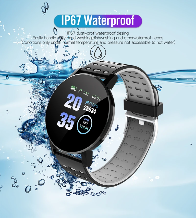 119plus bluetooth smart watch ip67 waterproof smart bracelet blood pressure sport tracker menwomen smartwatch for android ios free global shipping