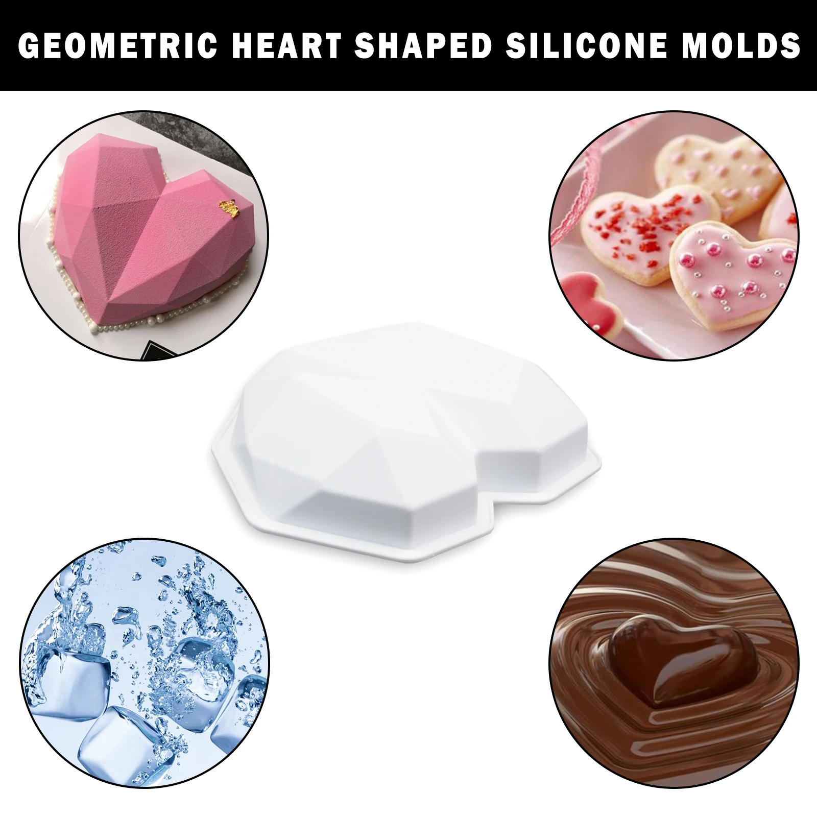 

3D Geometric Heart Shaped Cake Mold for Baking Sponge Chiffon Mousse Breakable Chocolate Molds Kitchen Accessorie