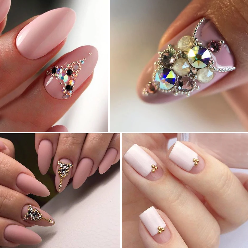 

12Grid/Wheel Acrylic Flower Rhinestone and Decoration Nail Design Mixed Mini Steel Beads White Gold DIY Jewelry Manicure CH1927
