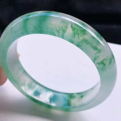 

Natural Burmese two-tone blue flower jade 54mm-64mm bracelet, elegant princess jewelry, best gift for mother and girlfriend